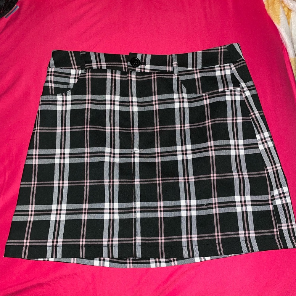 Black & Pink Plaid Mini Skirt
